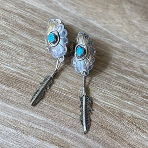 Vintage Navajo sterling silver and turquoise earrings stamped DB Sterling